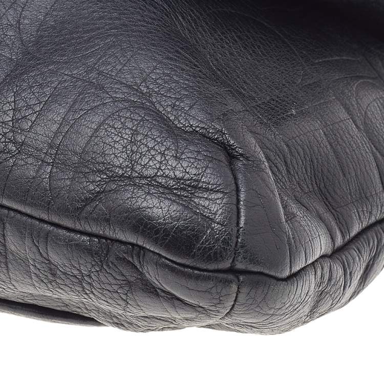 Pre Owned Carolina Herrera Black Monogram Embossed Leather Audrey Shoulder Bag