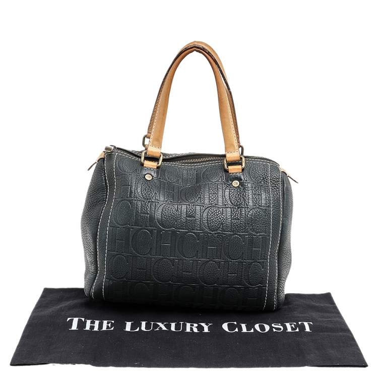 Pre Owned Carolina Herrera Dark Grey Monogram Leather Andy Satchel