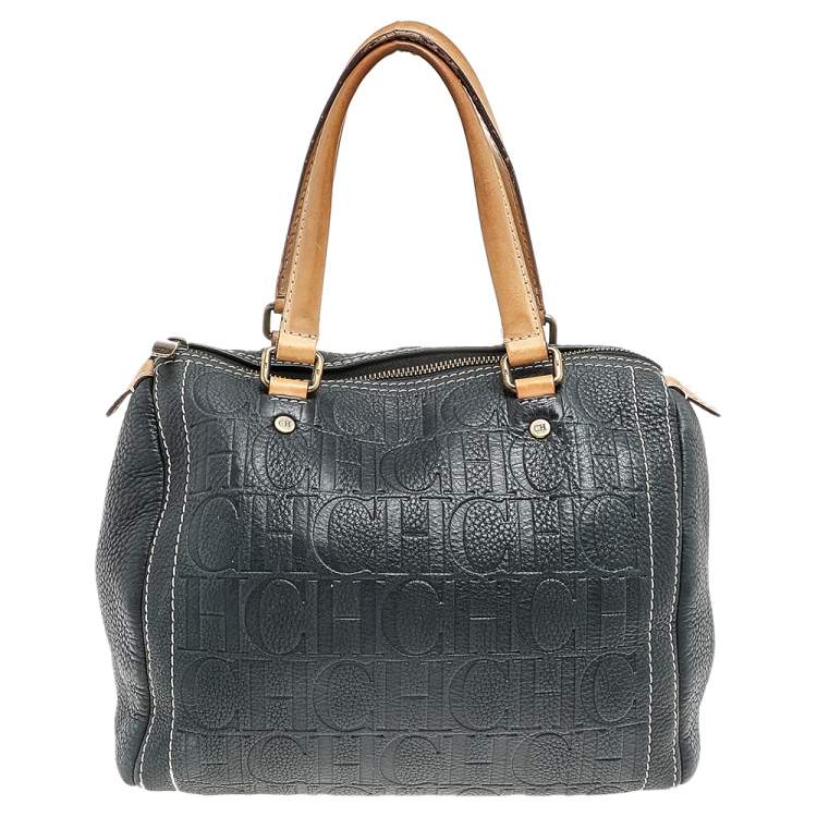 Pre Owned Carolina Herrera Dark Grey Monogram Leather Andy Satchel