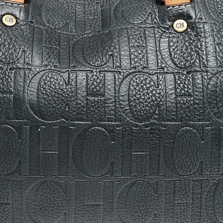 Pre Owned Carolina Herrera Dark Grey Monogram Leather Andy Satchel