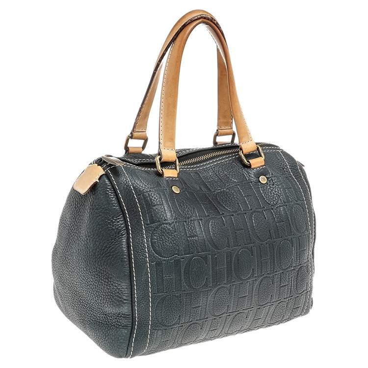 Pre Owned Carolina Herrera Dark Grey Monogram Leather Andy Satchel