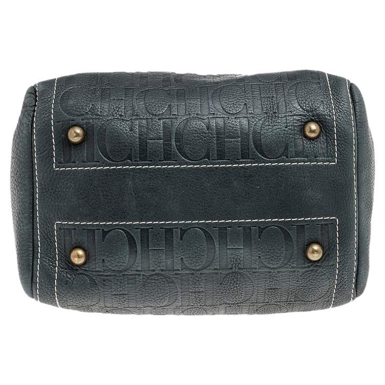 Pre Owned Carolina Herrera Dark Grey Monogram Leather Andy Satchel