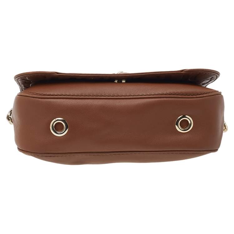 Pre Owned Carolina Herrera Brown Leather Chain Flap Shoulder Bag