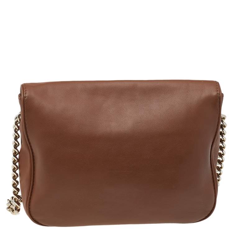 Pre Owned Carolina Herrera Brown Leather Chain Flap Shoulder Bag