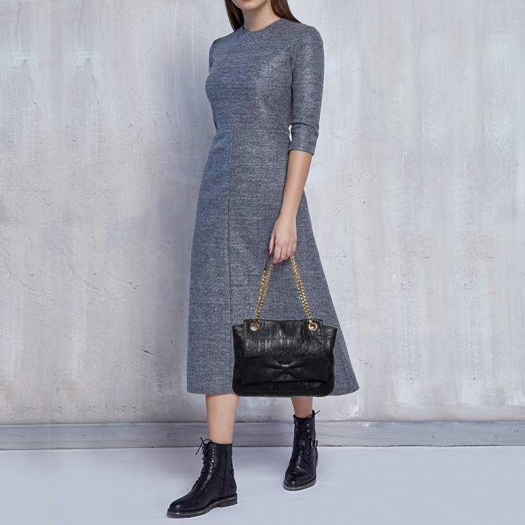 Pre Owned Carolina Herrera Black Monogram Leather Audrey Shoulder Bag