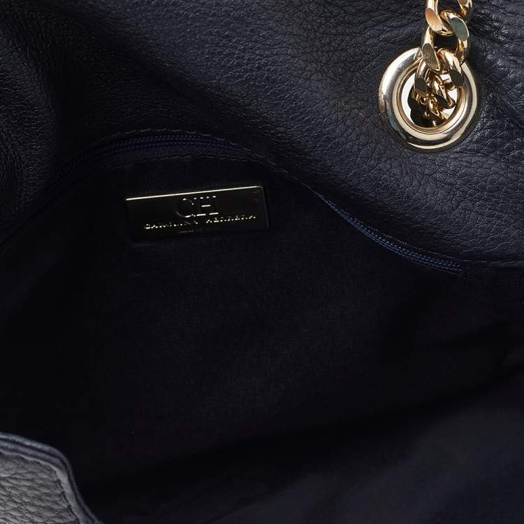 Pre Owned Carolina Herrera Black Monogram Leather Audrey Shoulder Bag