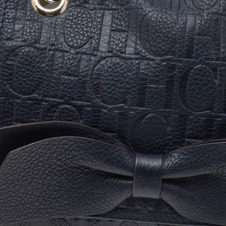 Pre Owned Carolina Herrera Black Monogram Leather Audrey Shoulder Bag