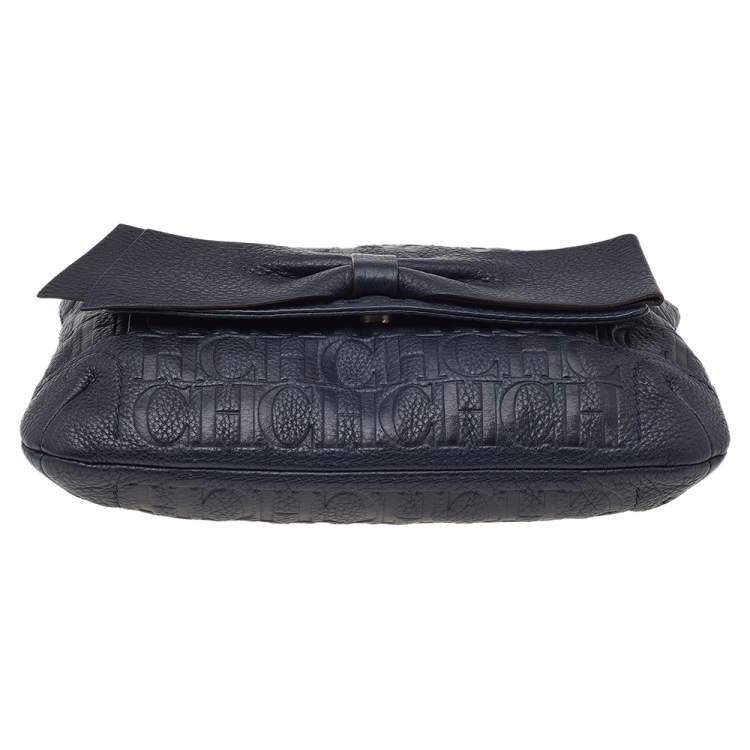 Pre Owned Carolina Herrera Black Monogram Leather Audrey Shoulder Bag