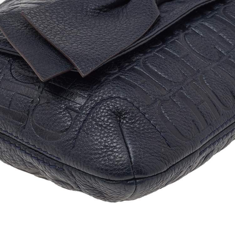 Pre Owned Carolina Herrera Black Monogram Leather Audrey Shoulder Bag