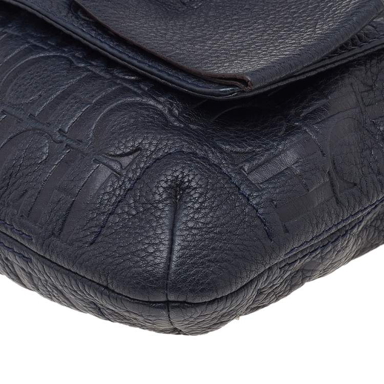 Pre Owned Carolina Herrera Black Monogram Leather Audrey Shoulder Bag