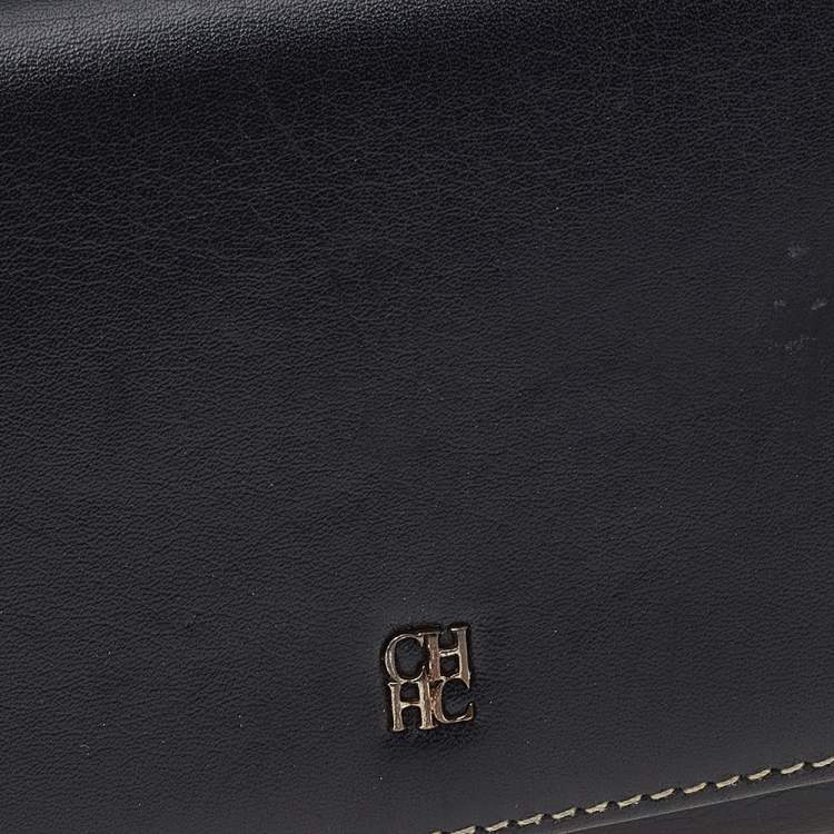 Pre Owned Carolina Herrera Black Leather Continental Wallet