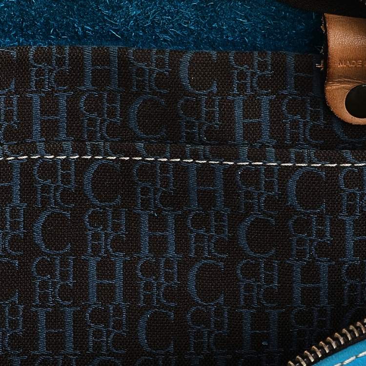 Pre Owned Carolina Herrera Bright Blue Monogram Embossed Leather Andy Boston Bag