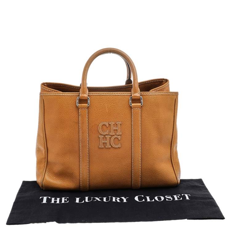 Pre Owned Carolina Herrera Mustard Yellow Leather Tote