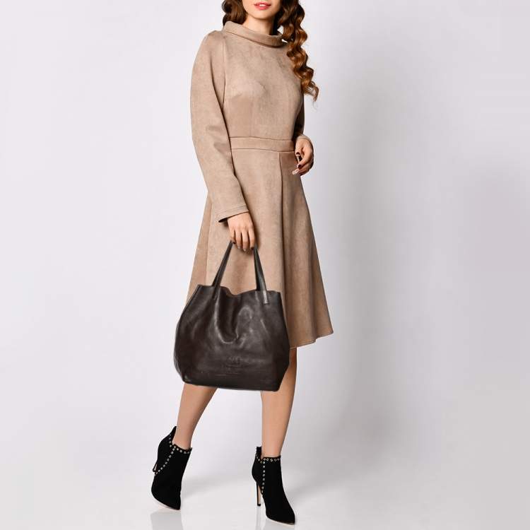 Pre Owned Carolina Herrera Dark Brown Leather Matryoshka Tote