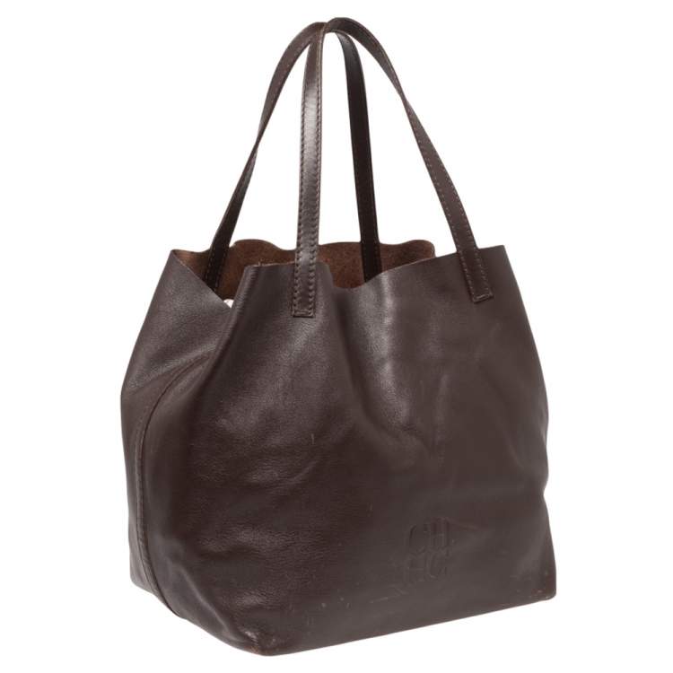 Pre Owned Carolina Herrera Dark Brown Leather Matryoshka Tote