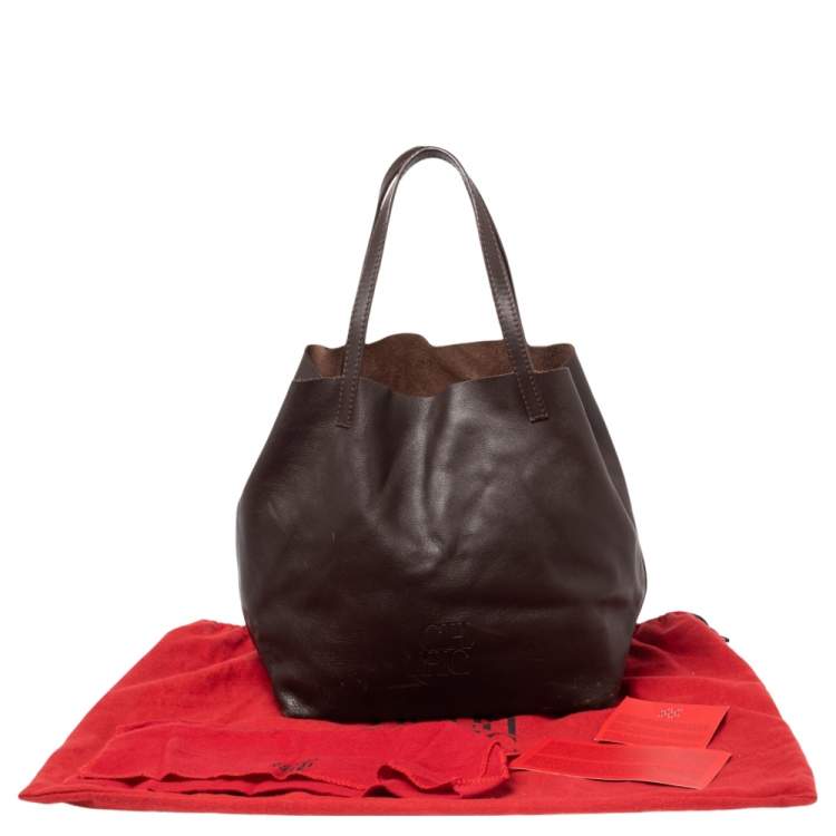 Pre Owned Carolina Herrera Dark Brown Leather Matryoshka Tote