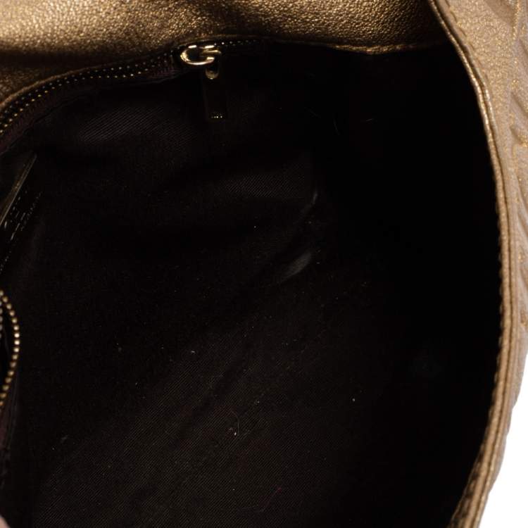 Pre Owned Carolina Herrera Metallic Gold Monogram Leather Audrey Shoulder Bag