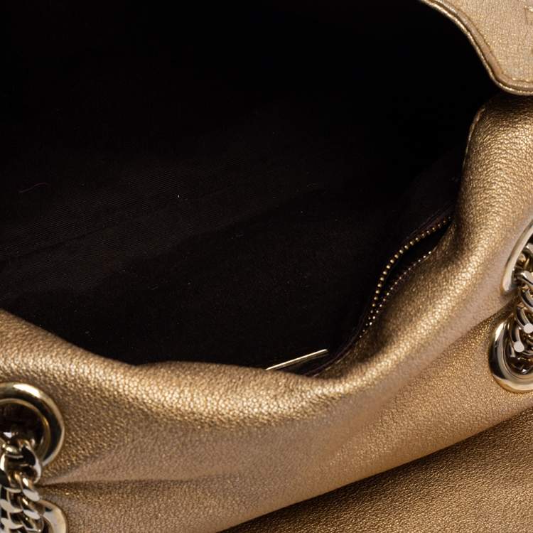 Pre Owned Carolina Herrera Metallic Gold Monogram Leather Audrey Shoulder Bag