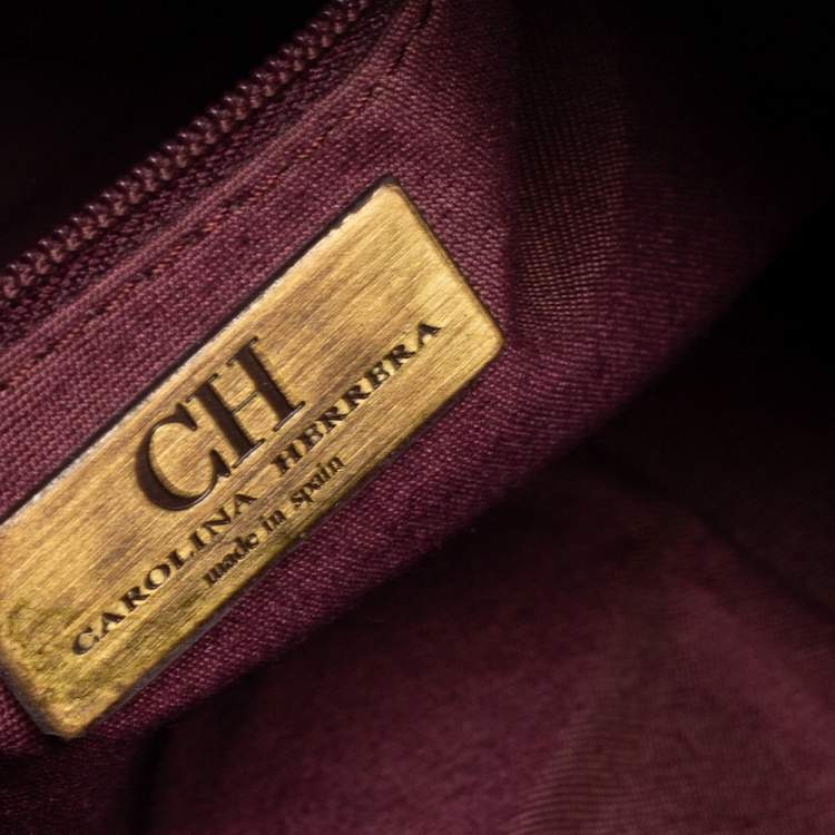 Pre Owned Carolina Herrera Red/Burgundy Monogram Leather Chain Tote