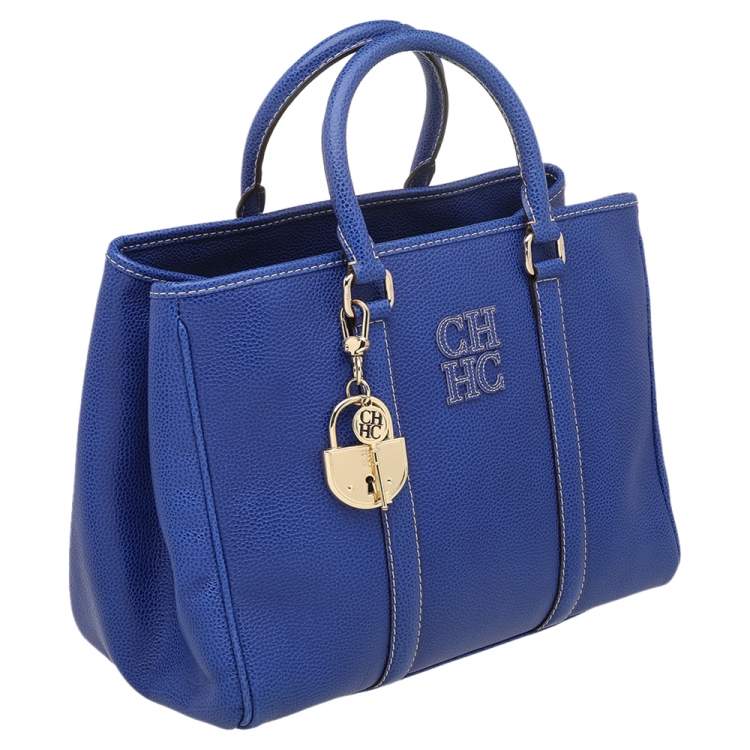 Pre Owned Carolina Herrera Blue Leather Tote 