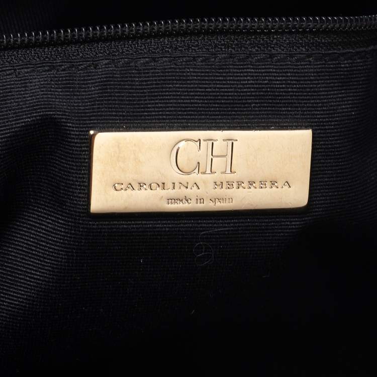 Pre Owned CH Carolina Herrera Black Monogram Leather Audrey Shoulder Bag