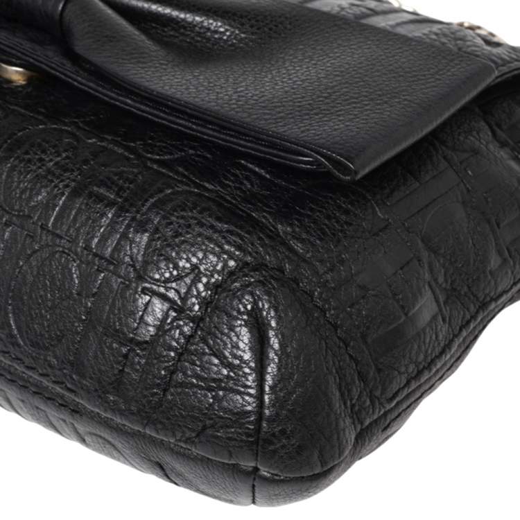 Pre Owned CH Carolina Herrera Black Monogram Leather Audrey Shoulder Bag