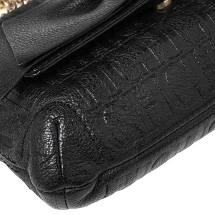 Pre Owned CH Carolina Herrera Black Monogram Leather Audrey Shoulder Bag