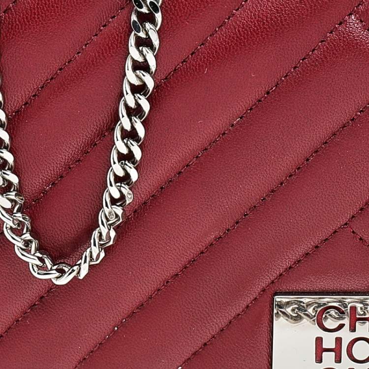 مملوكة مسبقًا CH Carolina Herrera Red Chevron Leather Bimba Chain Flap Shoulder Bag