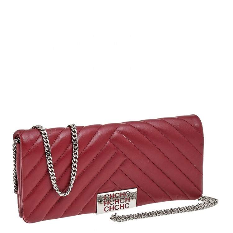 مملوكة مسبق�ًا CH Carolina Herrera Red Chevron Leather Bimba Chain Flap Shoulder Bag