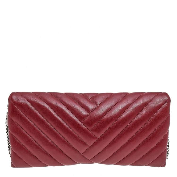 مملوكة مسبقًا CH Carolina Herrera Red Chevron Leather Bimba Chain Flap Shoulder Bag