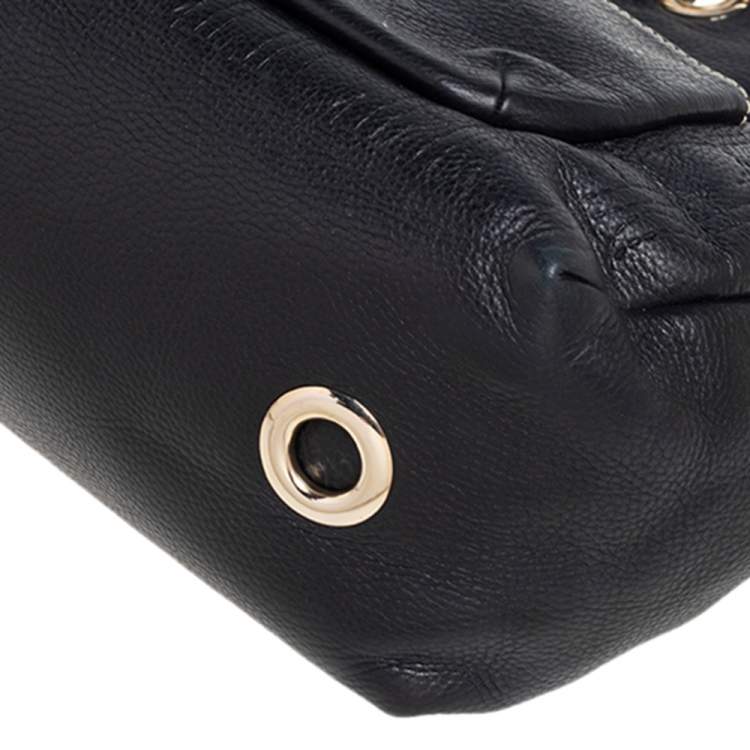 Pre Owned Carolina Herrera Black Monogram Embossed Leather Tassel Flap Shoulder Bag