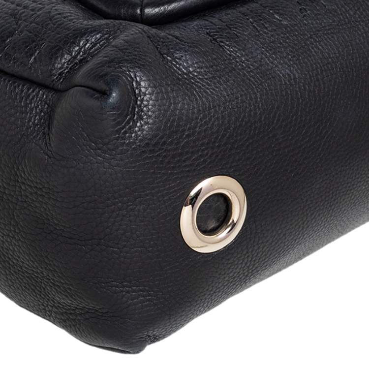 Pre Owned Carolina Herrera Black Monogram Embossed Leather Tassel Flap Shoulder Bag