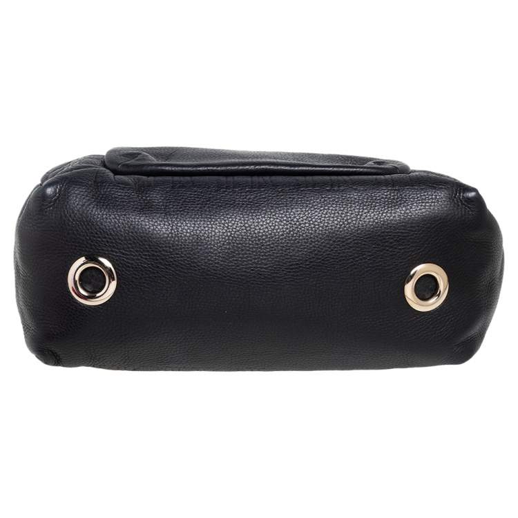 Pre Owned Carolina Herrera Black Monogram Embossed Leather Tassel Flap Shoulder Bag