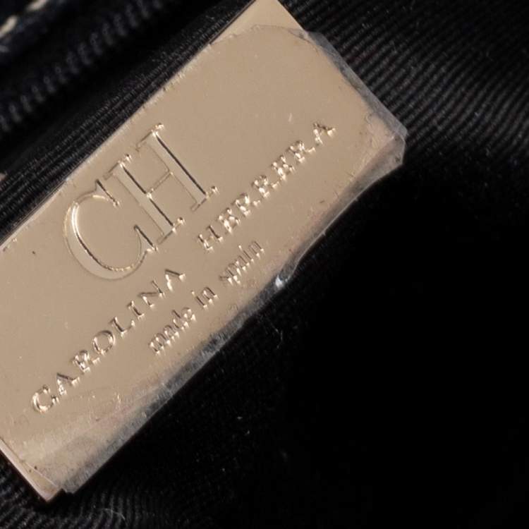 Pre Owned Carolina Herrera Black Monogram Embossed Leather Tassel Flap Shoulder Bag