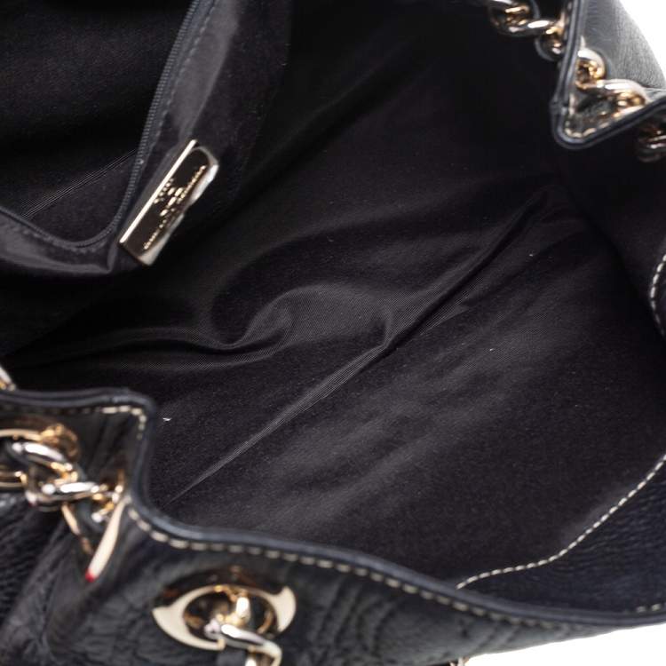 Pre Owned Carolina Herrera Black Monogram Embossed Leather Tassel Flap Shoulder Bag