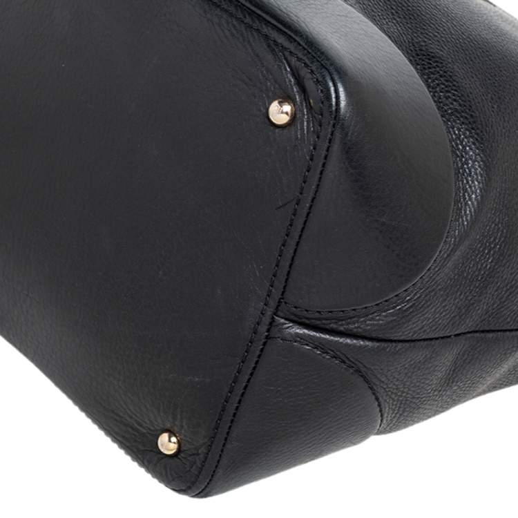 Pre Owned Carolina Herrera Black Leather Top Zip Shopper Tote