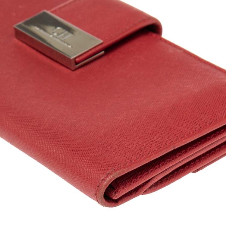 Pre Owned Carolina Herrera Red Leather Flap Continental Wallet