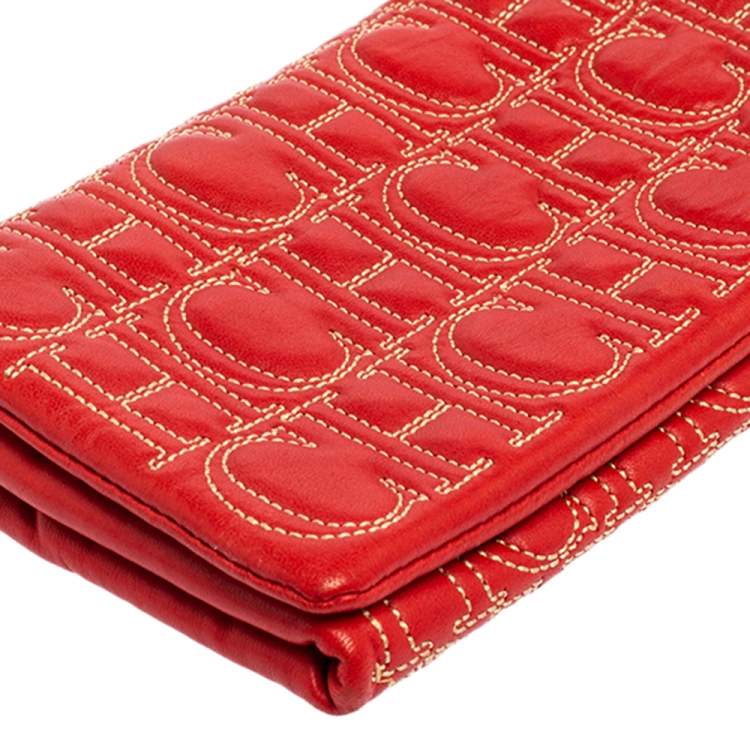 Pre Owned Carolina Herrera Red Monogram Leather Clutch