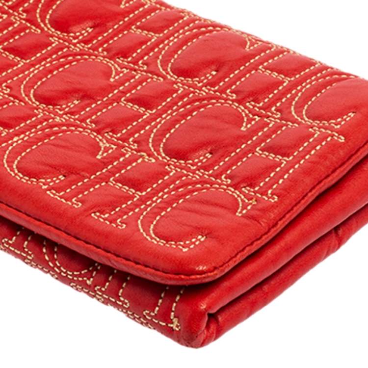 Pre Owned Carolina Herrera Red Monogram Leather Clutch
