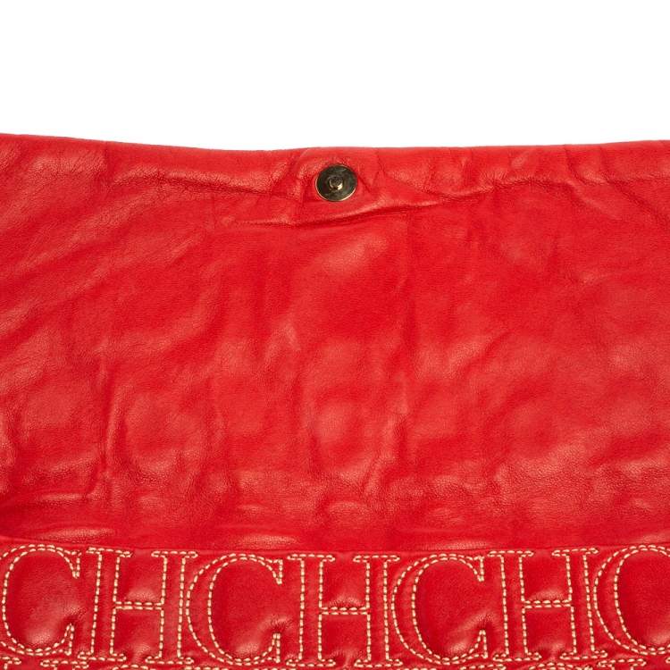 Pre Owned Carolina Herrera Red Monogram Leather Clutch