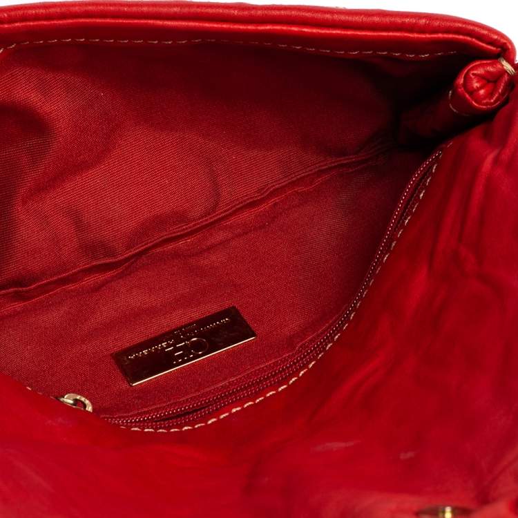 Pre Owned Carolina Herrera Red Monogram Leather Clutch