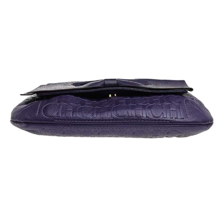 Pre Owned Carolina Herrera Purple Monogram Embossed Leather Audrey Shoulder Bag