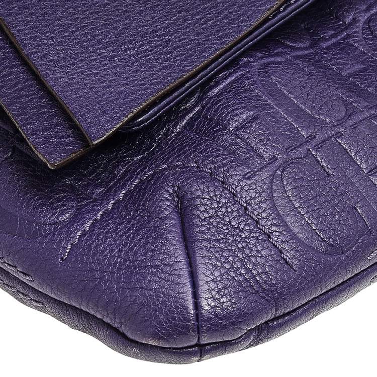 Pre Owned Carolina Herrera Purple Monogram Embossed Leather Audrey Shoulder Bag