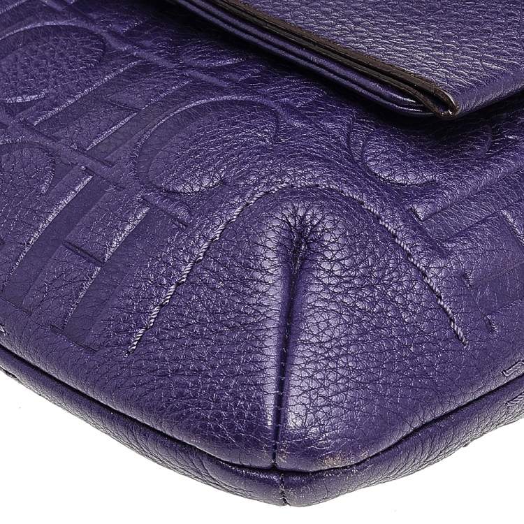 Pre Owned Carolina Herrera Purple Monogram Embossed Leather Audrey Shoulder Bag