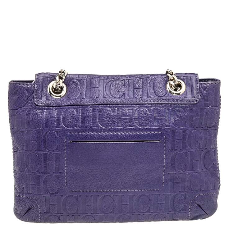 Pre Owned Carolina Herrera Purple Monogram Embossed Leather Audrey Shoulder Bag