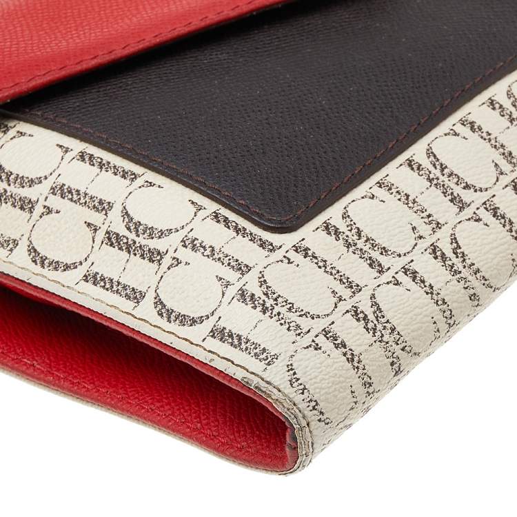 Pre Owned Carolina Herrera Multicolor Monogram Canvas And Leather Envelope Crossbody Bag