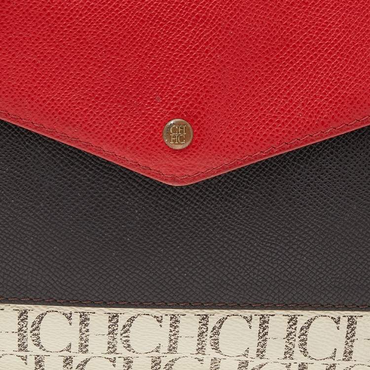 Pre Owned Carolina Herrera Multicolor Monogram Canvas And Leather Envelope Crossbody Bag