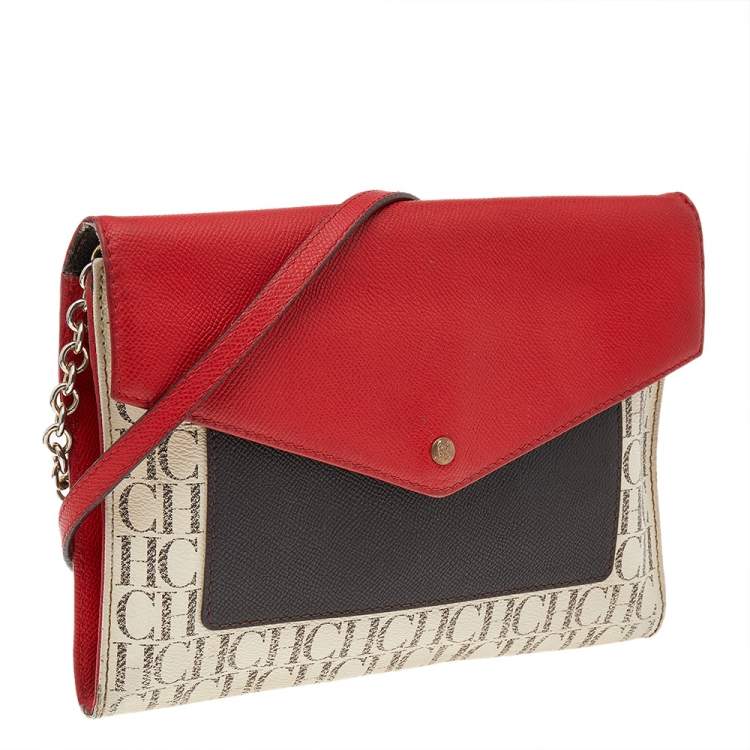 Pre Owned Carolina Herrera Multicolor Monogram Canvas And Leather Envelope Crossbody Bag