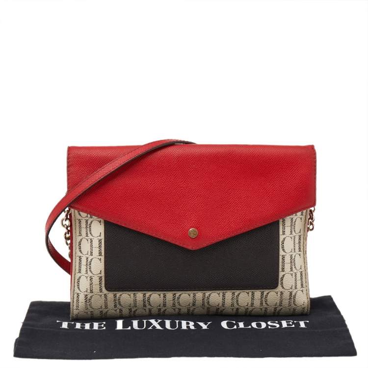 Pre Owned Carolina Herrera Multicolor Monogram Canvas And Leather Envelope Crossbody Bag
