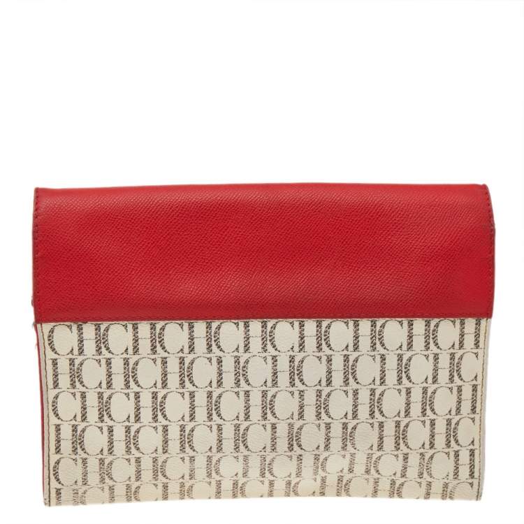 Pre Owned Carolina Herrera Multicolor Monogram Canvas And Leather Envelope Crossbody Bag